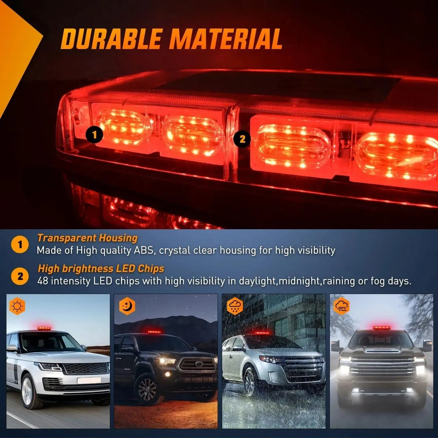 12 Inch 48 Leds Roof Top Red Emergency Strobe Light