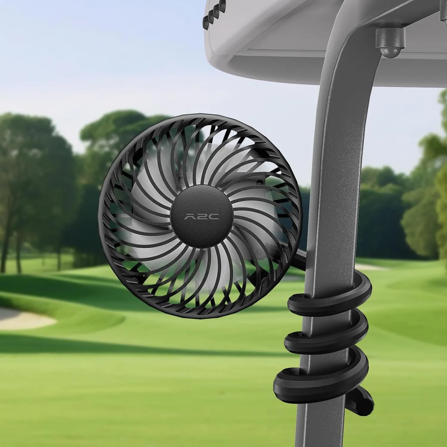 A2C Golf Cart Fan Rechargeable  3-Speed, 360 Adjustable Gooseneck | 4000mAh Battery | Compatible with Golf Carts & Push/Pull Carts