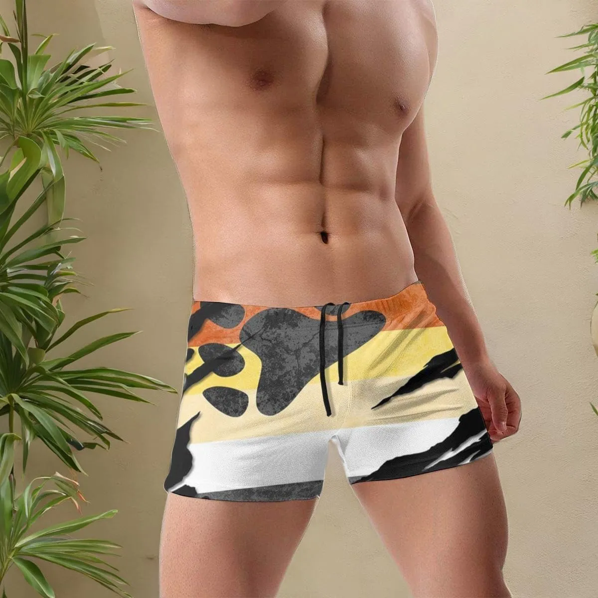Bear Pride Flag Men Swimwear Basic Long Swim Boxer Trunks Board Shorts Swimsuits Black