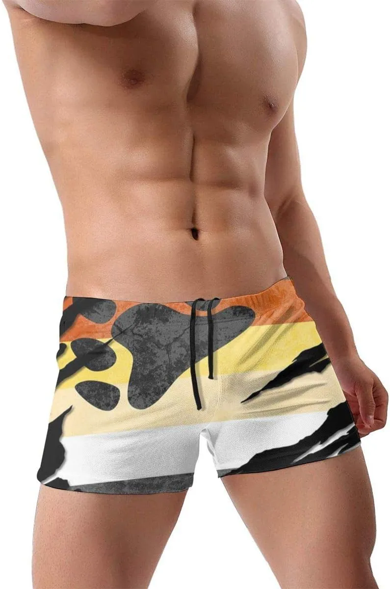 Bear Pride Flag Men Swimwear Basic Long Swim Boxer Trunks Board Shorts Swimsuits Black