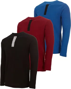 DARESAY 3 Pack: Thermal Long Sleeve Tee Shirt for Men- Henley & Crew Long Sleeve Shirts for Men  Mens Long Sleeve T Shirts