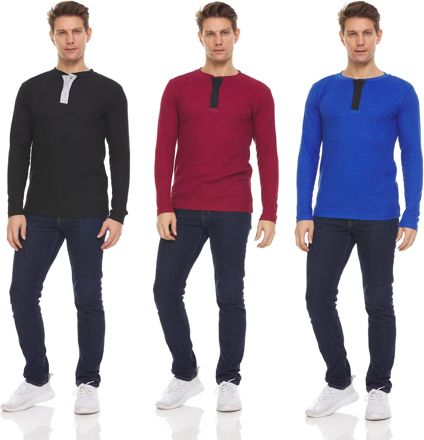 DARESAY 3 Pack: Thermal Long Sleeve Tee Shirt for Men- Henley & Crew Long Sleeve Shirts for Men  Mens Long Sleeve T Shirts
