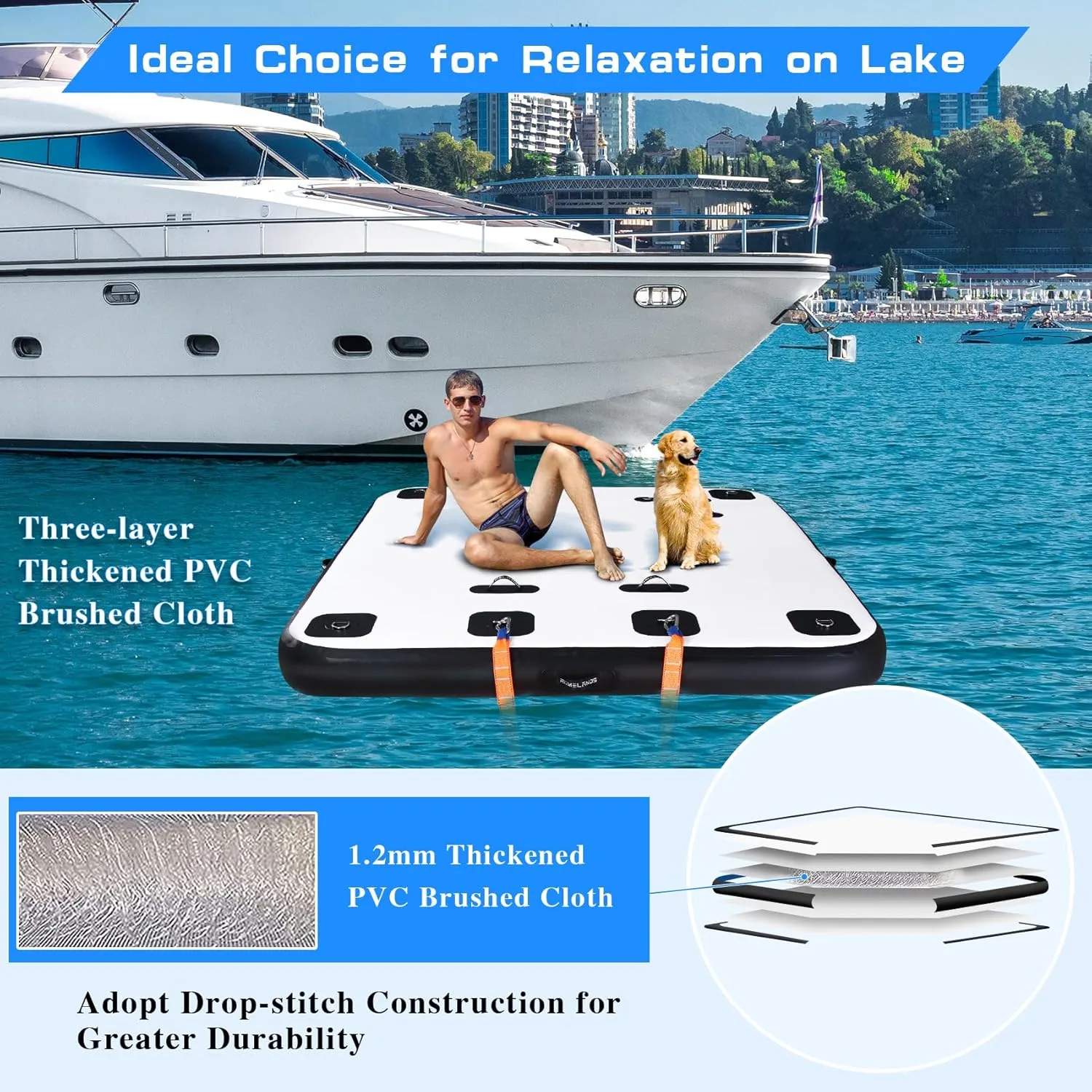 Inflatable Floating Dock, Swim Platform Floating Island Raft, Large Air Mat Inflatable Water Pad with None-Slip Surface for Lake Pool Beach Ocean