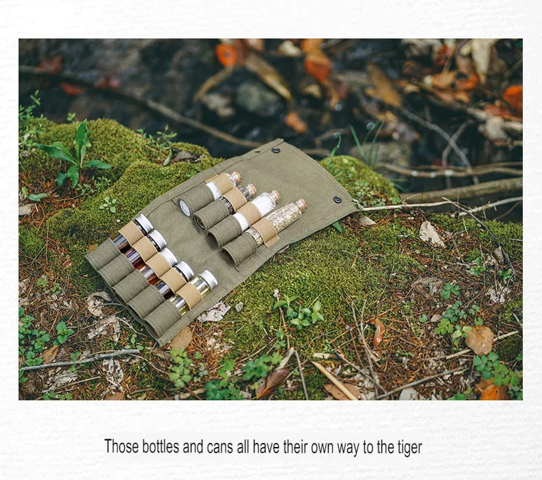 Mountain customer camping seasoning bottle storage bag glass seasoning bottle barbecue seasoning bottle combination set canvas bag