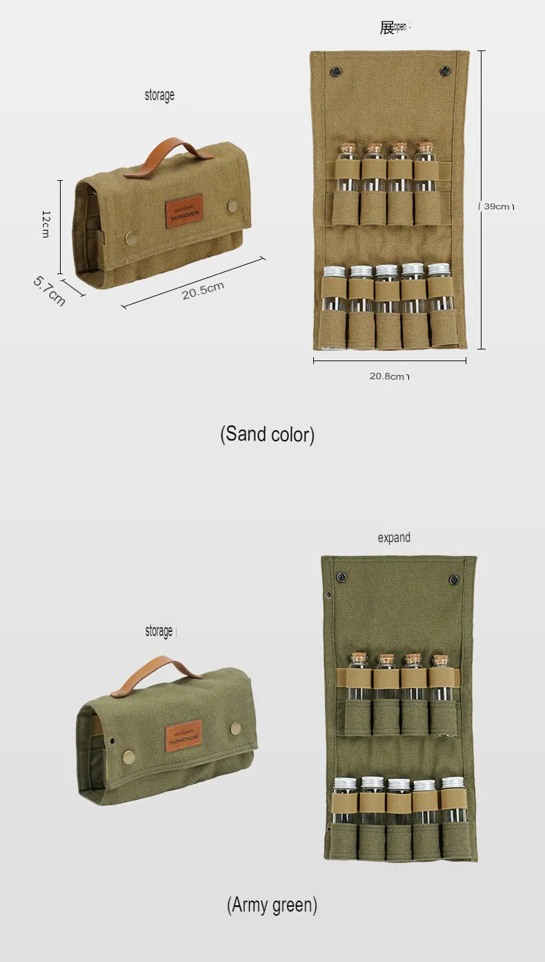 Mountain customer camping seasoning bottle storage bag glass seasoning bottle barbecue seasoning bottle combination set canvas bag