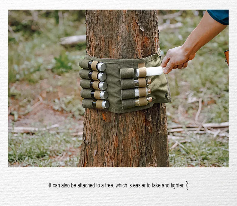 Mountain customer camping seasoning bottle storage bag glass seasoning bottle barbecue seasoning bottle combination set canvas bag
