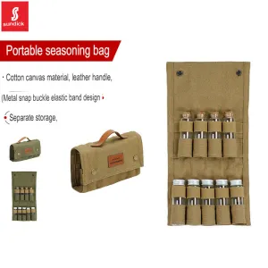 Mountain customer camping seasoning bottle storage bag glass seasoning bottle barbecue seasoning bottle combination set canvas bag