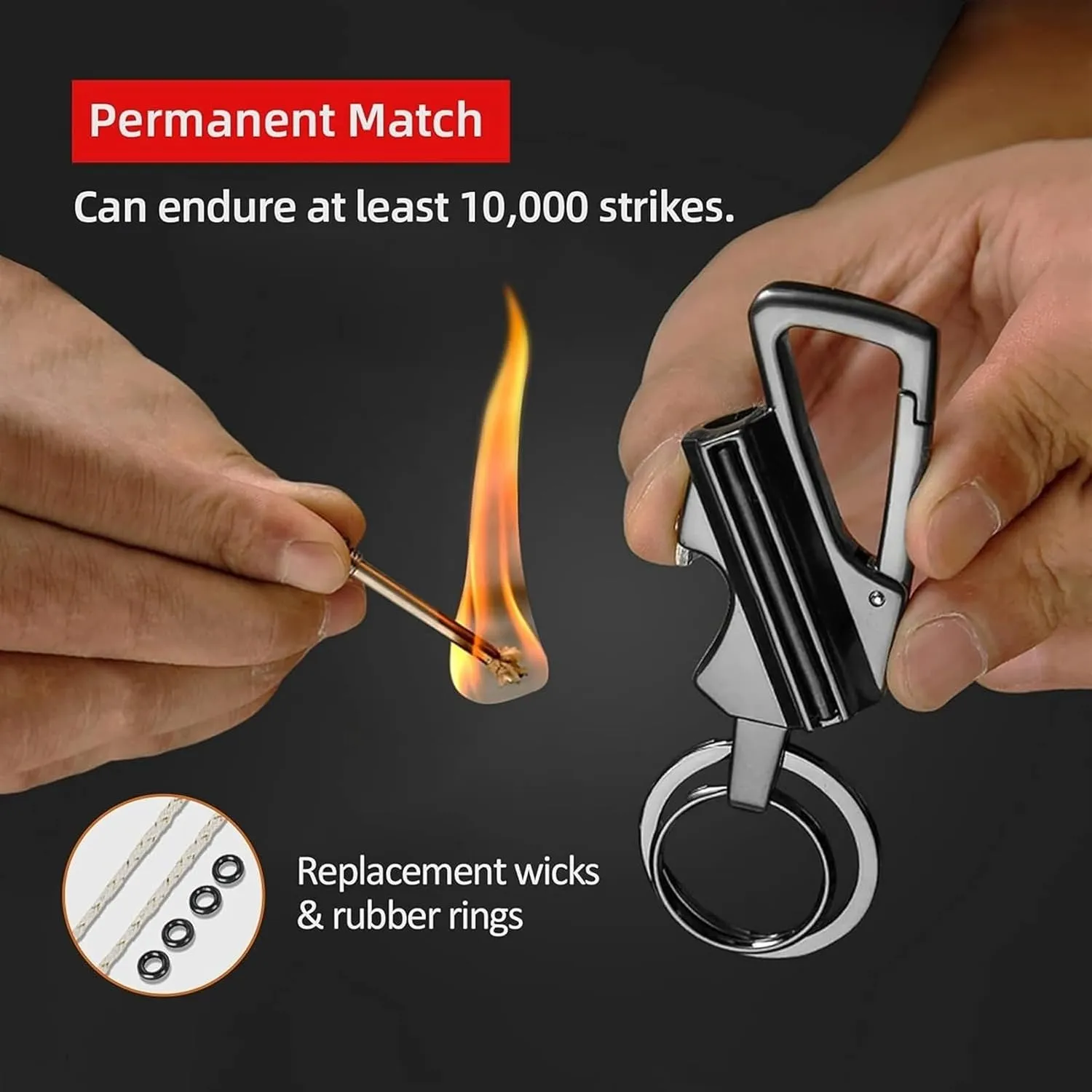 Multi Function Keychain Bottle Opener, Reusable Survival Fire Starter Lighter, Kerosene Rechargeable Lighter, Best Gift Ideas and Emergency Survival Gear (Color : Silver)