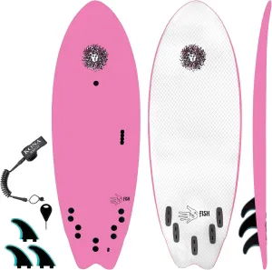 The 5-5 Fish Surfboard for Beginners Kids and Adults - Soft Top Foam Surfboards for Beach  Surf as a Boogie Board Bodyboard or Softboard - Includes Fins and Leash
