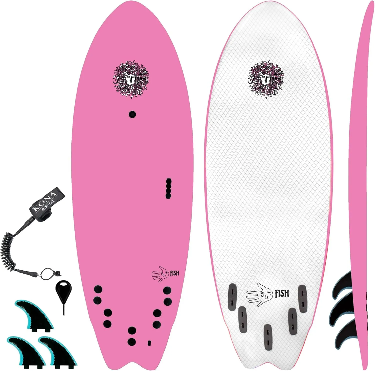 The 5-5 Fish Surfboard for Beginners Kids and Adults - Soft Top Foam Surfboards for Beach  Surf as a Boogie Board Bodyboard or Softboard - Includes Fins and Leash